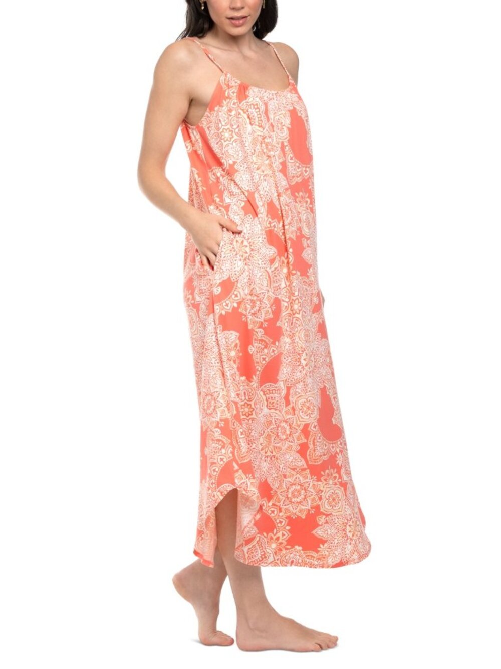 #1831 Linea Donatella Women's Coral Printed Maxi Nightgown - Coral - Picture 3 of 6